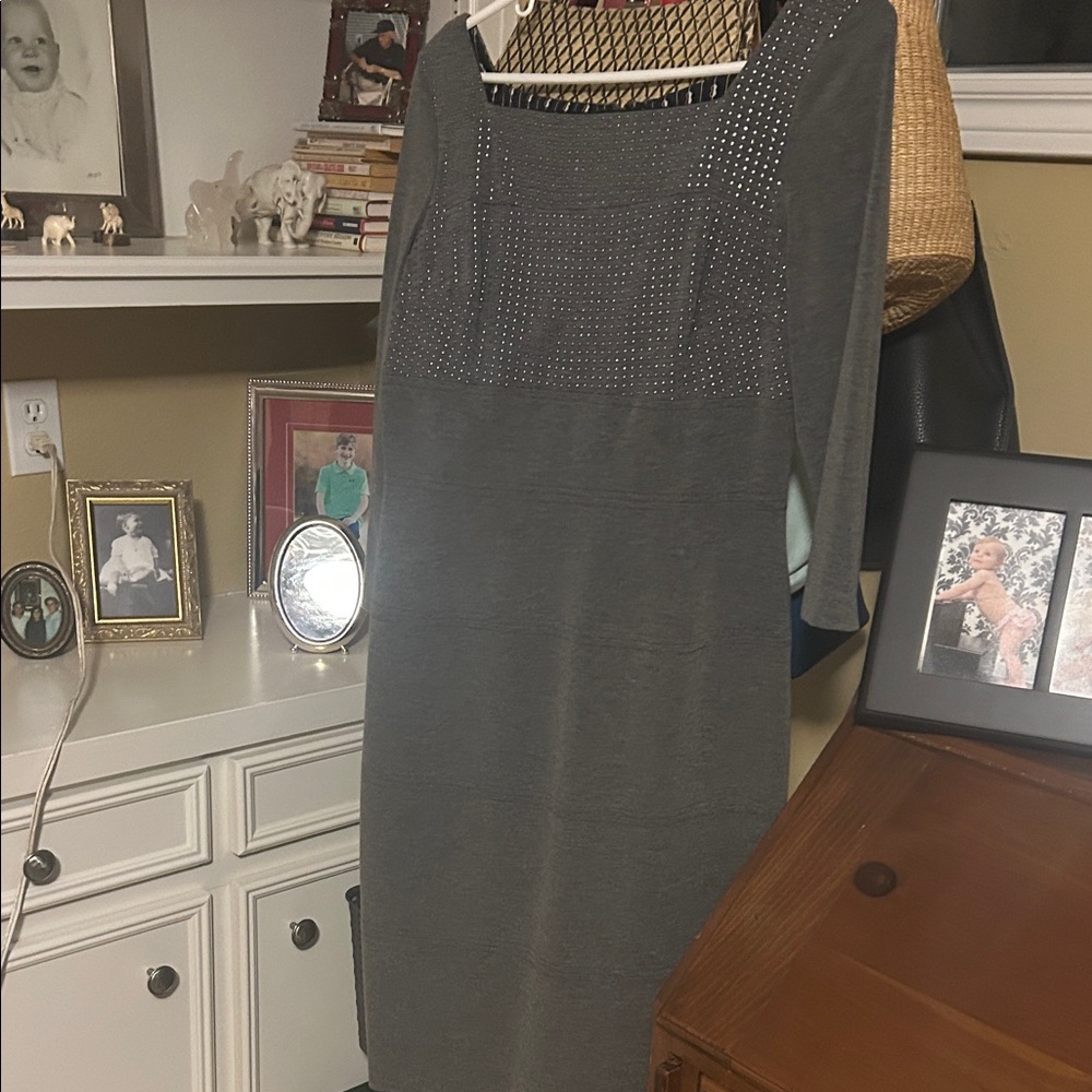 Kay Unger Charcoal Long Sleeve Dress